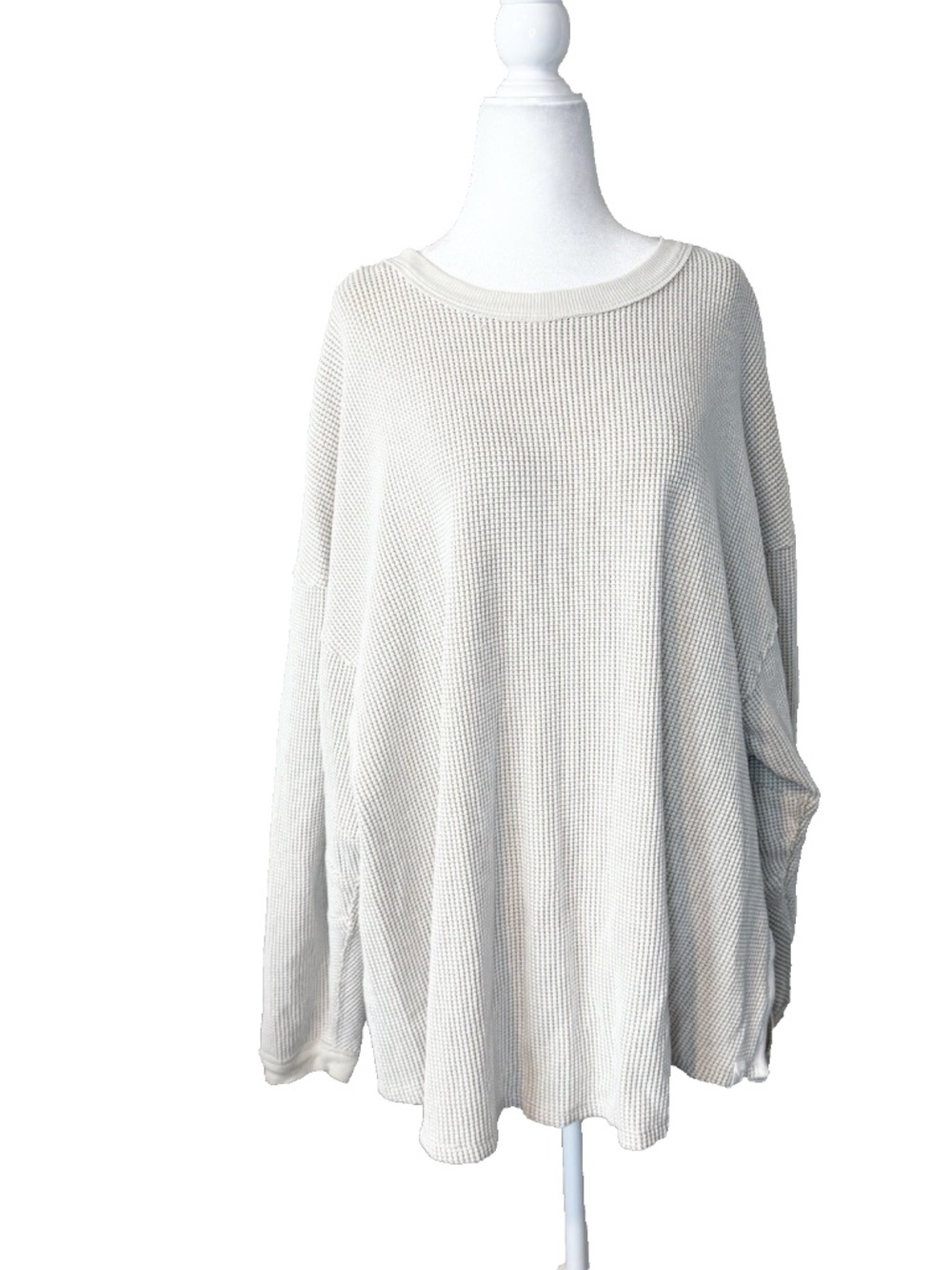 We The Free Free People M Waffle Knit Pullover Cream Thermal Top Long Sleeve
